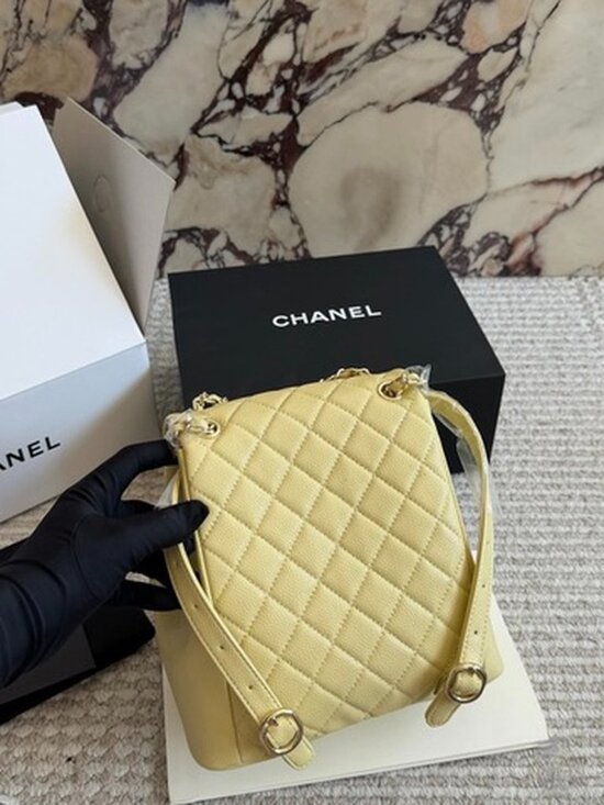 Luxury Quilted Caviar Urban Spirit Backpack Premium Lemon Yellow GHW - Picture 2 of 9